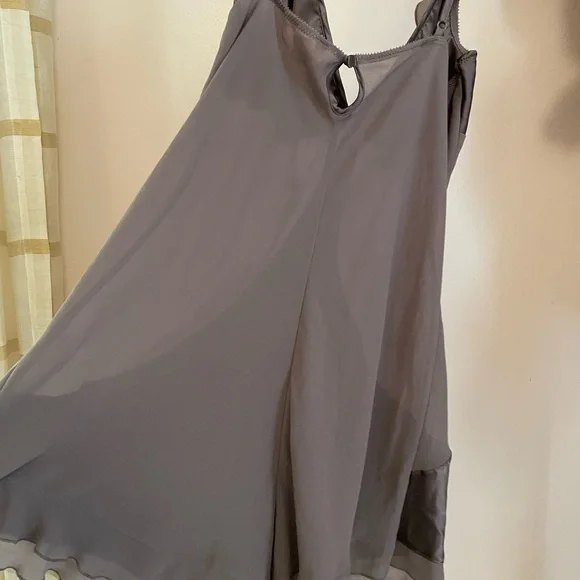 Brown Silk Step In with V-Neck, Sheer Back and Side Detail Ruffle Neckline VS - Picture 5 of 9